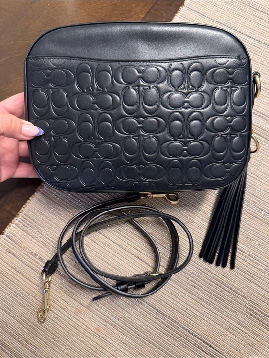 Coach Handbags - Coach Black Embossed Signature Leather Crossbody with Tassel
